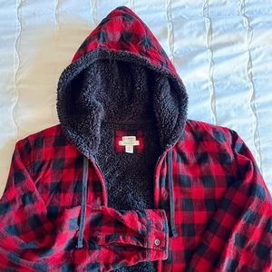 LL Bean Sherpa-Lined Unisex Hoodie in Rob Roy Plaid-Super Cozy!